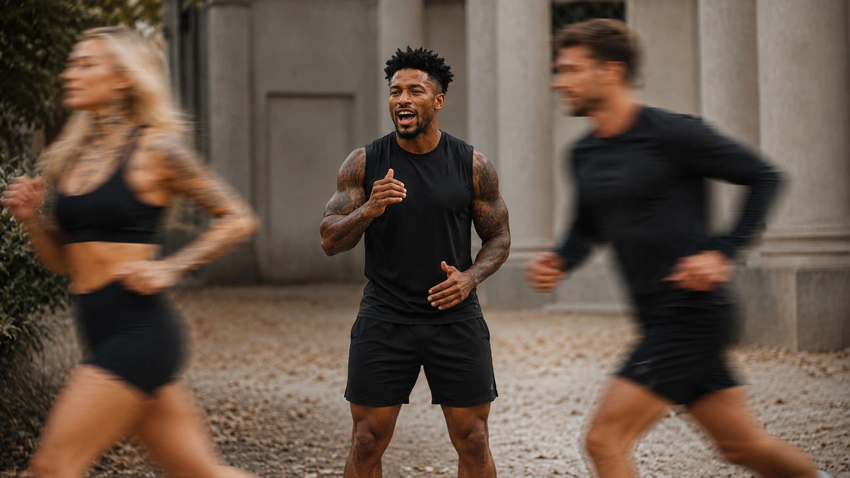 Coach leading a small outdoor training group